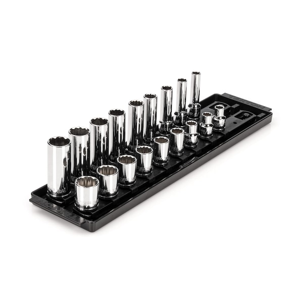 3/8 Inch Drive 12-Point Socket Set with Rails, 18-Piece (5/16-3/4 in.)